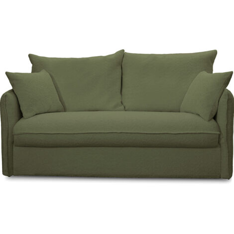 Canapé convertible 3 places en tissu bouclette vert kaki - ouverture express - Gina