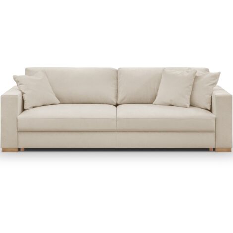 Canapé convertible 3 places en tissu chenille beige - Robin