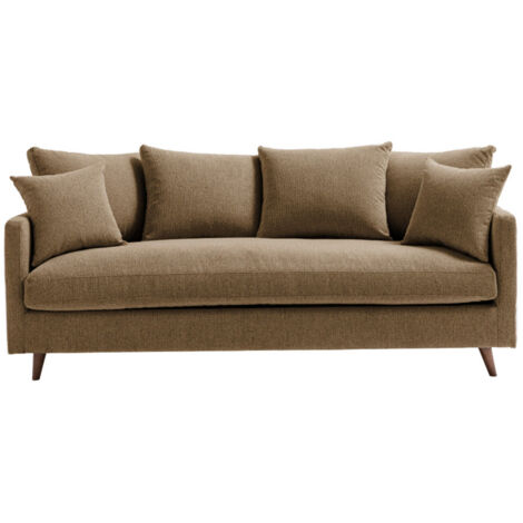 Canapé convertible 3 places en tissu pieds bois foncé - Caramel chiné - Villabon