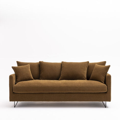Canapé convertible 3 places en tissu pieds épingles noirs - Bronze - VILLABON