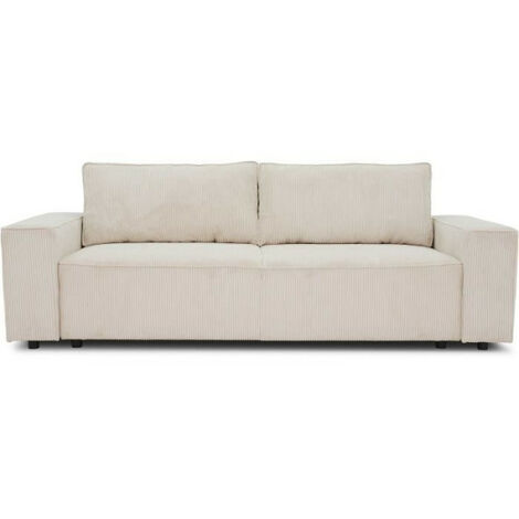 Canapé convertible 3 places – Velours côtelé beige – Coffre de rangement – Dimensions L239xP86xH85cm – Couchage L187xP130cm