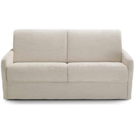 Canapé convertible 3 places en velours côtelé beige - Ouverture express - Couchage quotidien - Matelas HD 140 x 190 - Sienne