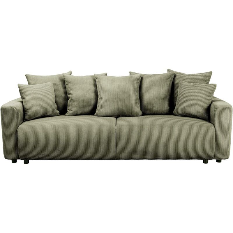 Homifab - Canapé convertible 3 places en velours côtelé vert kaki avec coffre de rangement - Uma