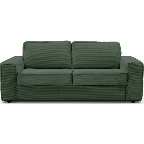 Canapé convertible 3 places en velours côtelé vert - Ouverture express - Couchage quotidien - Matelas HD 140 x 190 - Dario