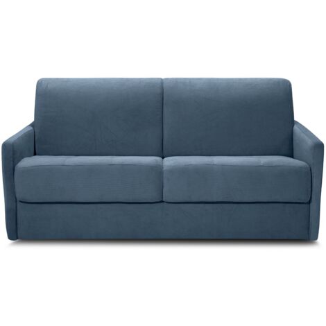 Canapé convertible 3 places en velours fines côtes bleu - Ouverture express - Couchage quotidien - Matelas HD 140 x 190 - Sienne