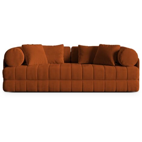 Canapé convertible 3 places en velours terracotta