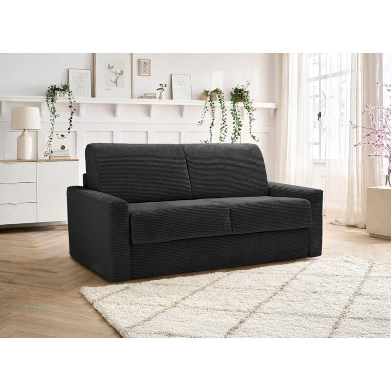 Deco In Paris - louna - Canapé convertible 3 places louna en velours côtelé gris foncé ouverture express