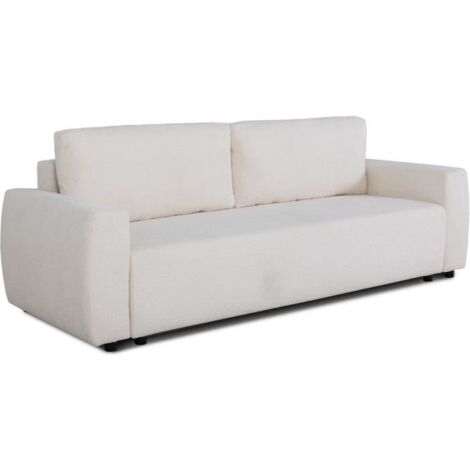 Canapé convertible - 3 places - PHARELL - Tissu Bouclette Beige - Coffre - 231 x 91 x 84 cm