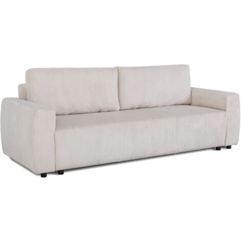 Canapé convertible - 3 places - PHARELL - Tissu Velours côtelé Beige - Coffre - 231 x 84 x 91 cm