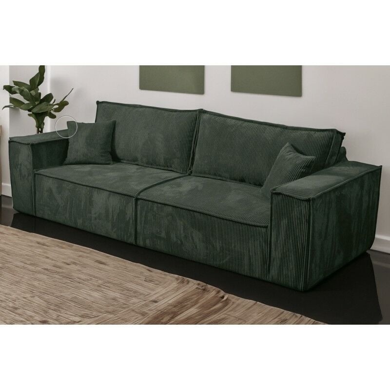Tendencio - Canapé convertible 3 places vella en velours côtelé vert