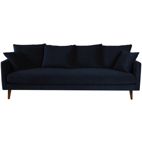 Canapé convertible 4 places en velours pieds bois foncé - Bleu marine - VILLABON