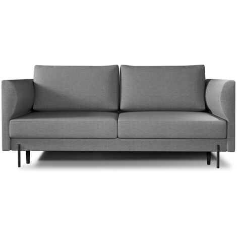 Canapé convertible 4 places ROBBY en tissu avec coffre et pieds en métal noir – 215cm-Gris chiné