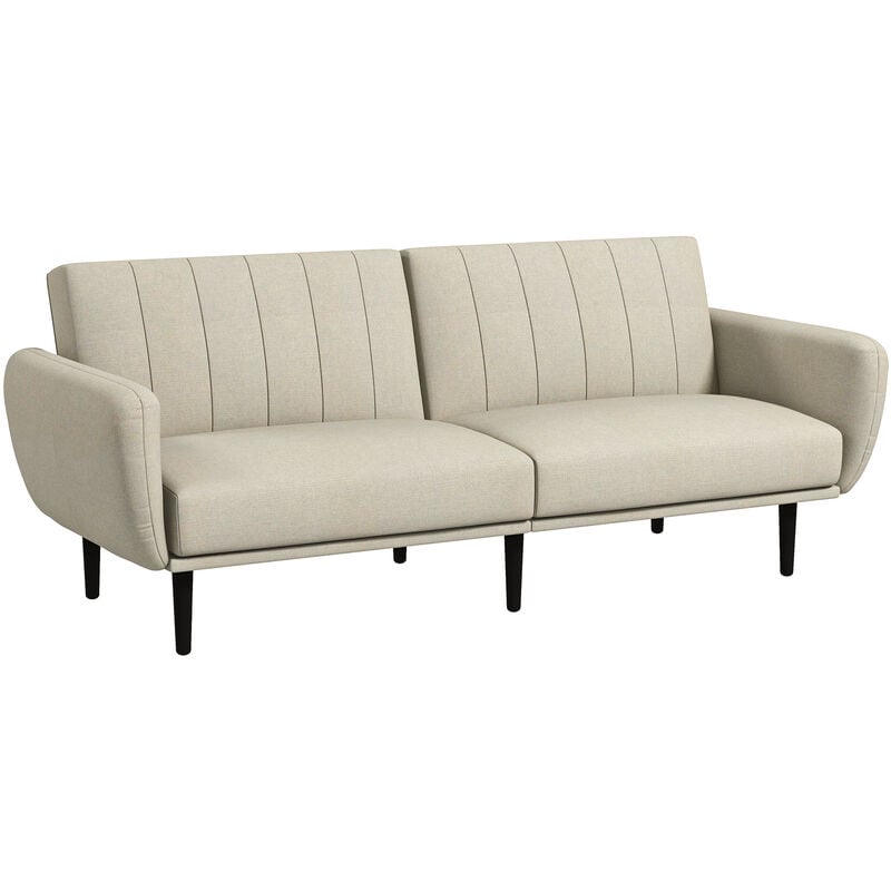 Homcom - Canapé convertible 3 places design contemporain dossier inclinable modulable bois hévéa noir tissu grège