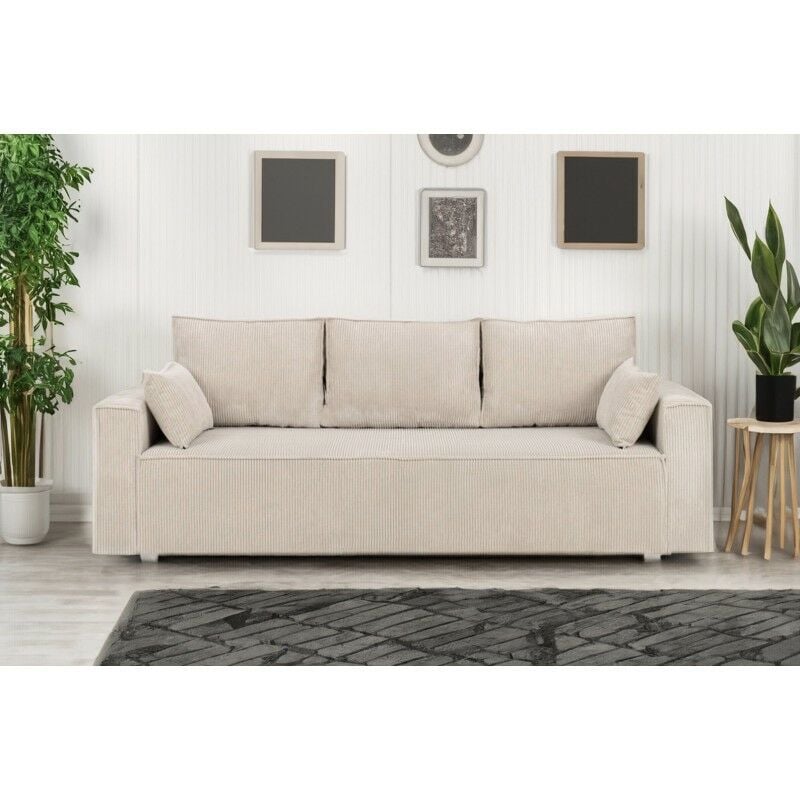 Tendencio - Canapé convertible anafi en velours côtelé 3 places Beige