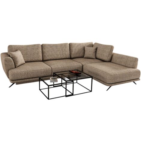 Canapé convertible angle droit tissu beige chiné Savary 280cm