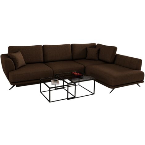 Canapé convertible angle droit tissu marron Savary 280cm