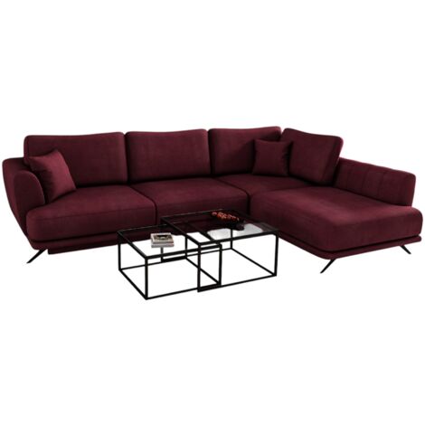 Canapé convertible angle droit velours bordeaux Savary 280cm