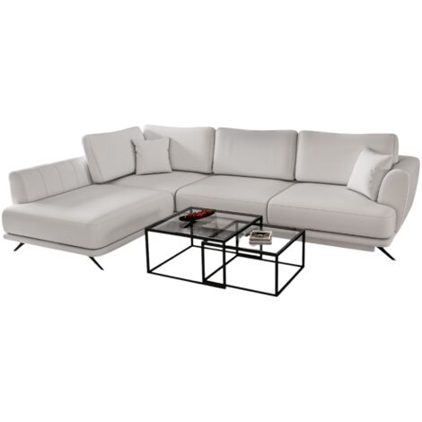 Canapé convertible angle gauche simili cuir blanc Savary 280cm