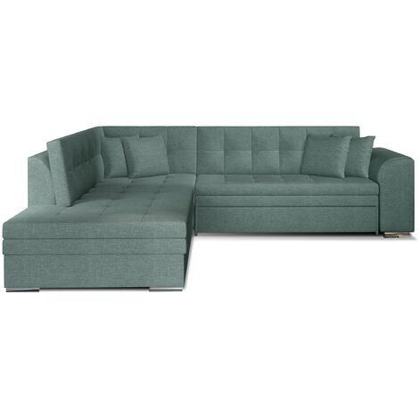 Canapé convertible angle gauche tissu vert céladon et chromé Pika 260cm