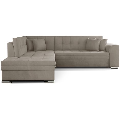 Canapé convertible angle gauche velours beige clair et chromé Pika 260cm