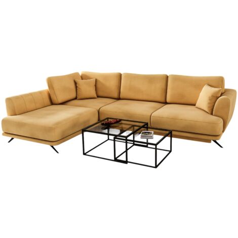 Canapé convertible angle gauche velours jaune Savary 280cm
