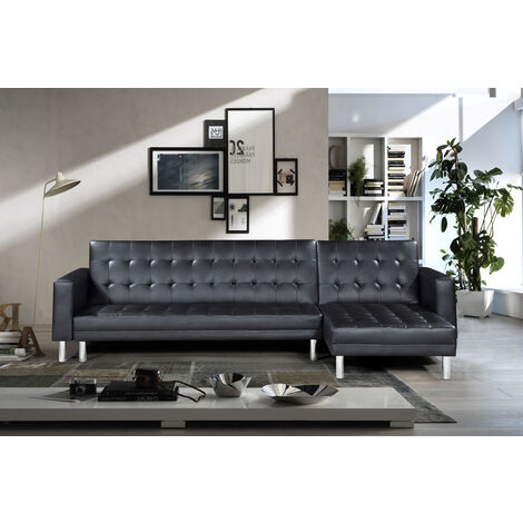 Canapé convertible angle réversible 5 places noir - Capri - Designetsamaison - Noir