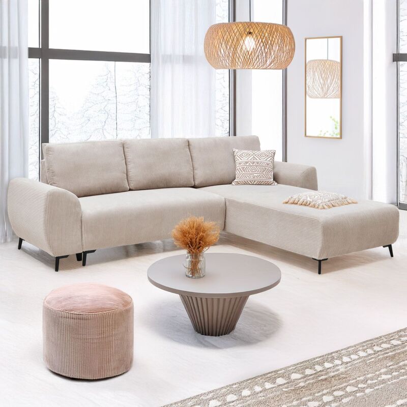 Cotecosy - Canapé convertible avec angle réversible Paolo Velours côtelé Beige