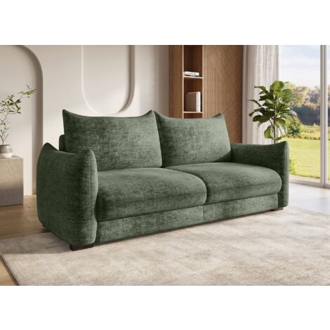 Canapé Convertible 2 Places MATT En Velours Vert - Dossier Inclinable, Coussins Inclus, Transformable En Lit 188x139 Cm