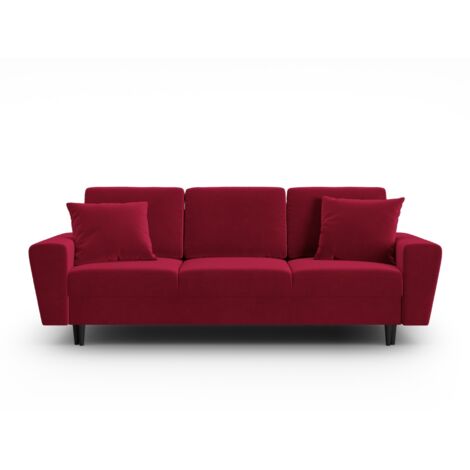 Canapé convertible avec coffre 3 places en velours rouge