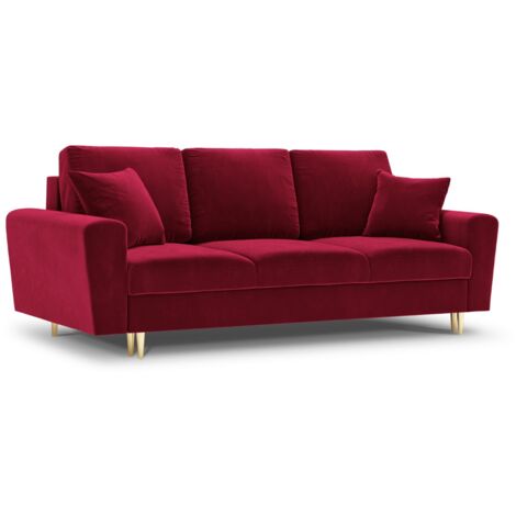 Canapé convertible avec coffre 3 places en velours rouge