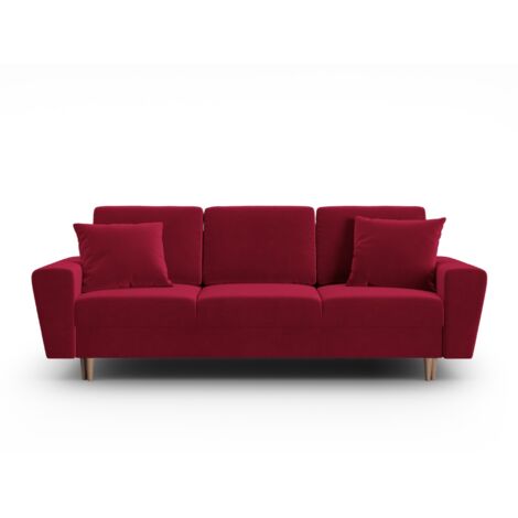 Canapé convertible avec coffre 3 places en velours rouge