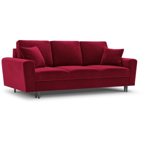Canapé convertible avec coffre 3 places en velours rouge