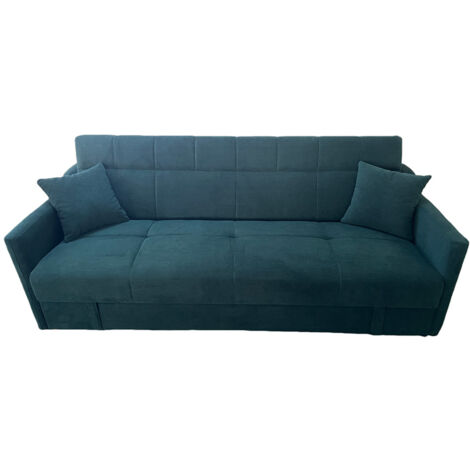 Canapé Convertible 3 Places - Bari - Velours Côtelé - Kaki - Coffre De Rangement 215 X 89 X 100 Cm