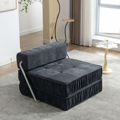 Canapé convertible avec Fonction Canapé-lit, Chaise longue Convertible pour Salon et Chambre, Tissu chenille, mousse et ressort, gris