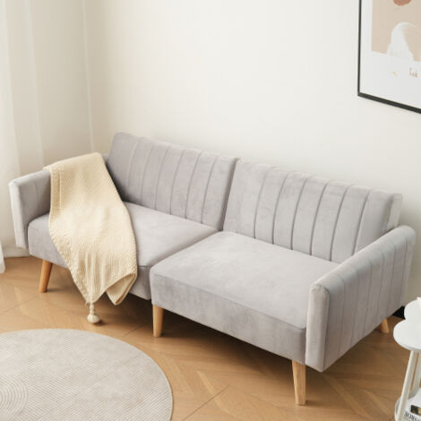 Canapé convertible avec pieds en bois d'hévéa et dossier rabattable en 3 directions, 178x75x68 cm, gris clair