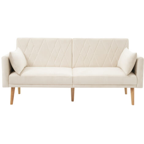 Canapé convertible avec pieds en métal, dossier réglable, canapé 2 places, 2 coussins, en velours, beige