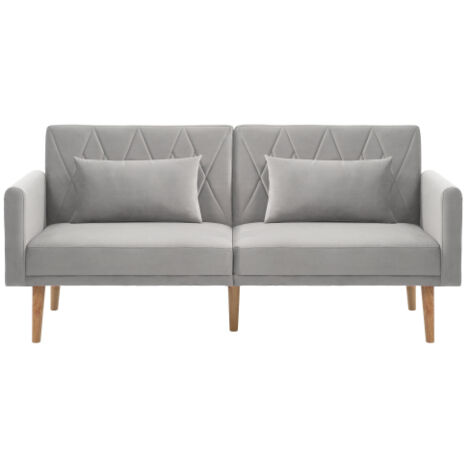 Canapé convertible avec pieds en métal, dossier réglable, canapé 2 places, 2 coussins, en velours, gris