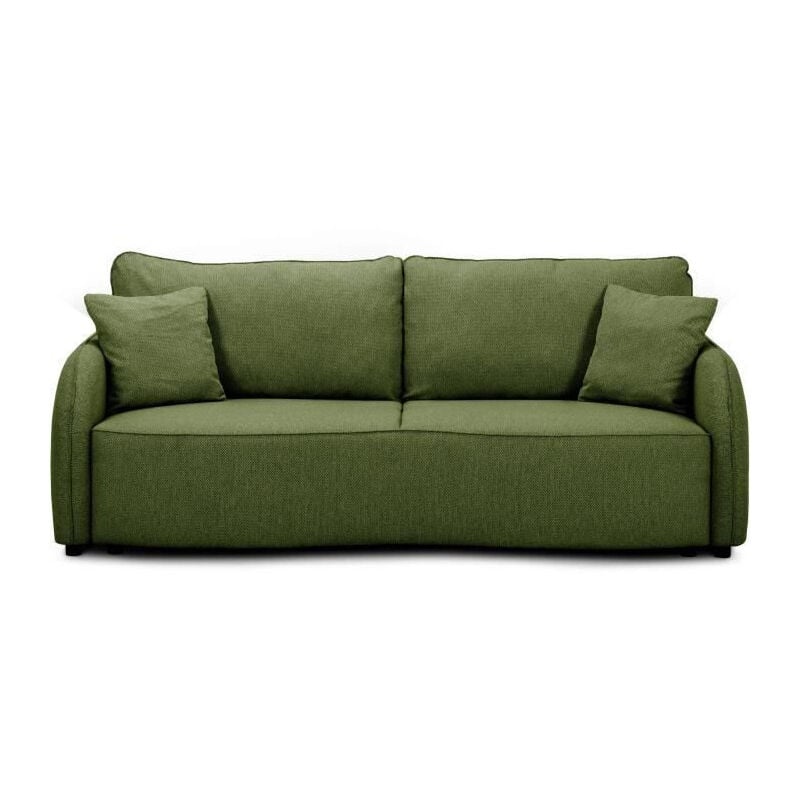 Canapé convertible BARI 3 places - Tissu olive - Coffre de rangement - L215 x H89 x P100 cm