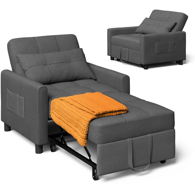 Canape Convertible Bealife Canapé Lit 1 Place Fauteuil Chaise Longue Coussin Réglable Rangement Roues Pliante
