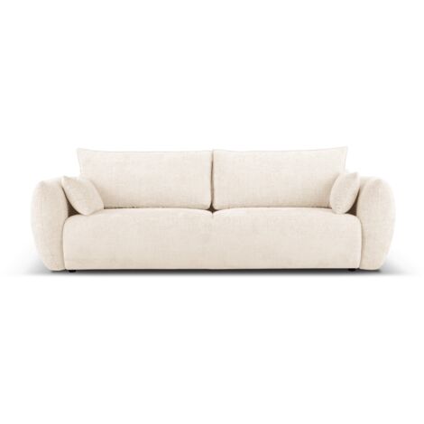 Canapé convertible + box 3 places en chenille beige clair