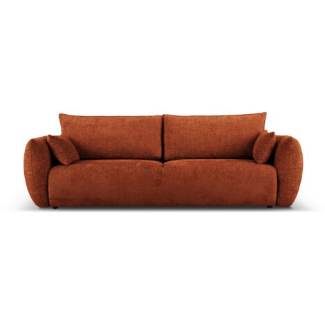 Canapé convertible + box 3 places en chenille terracotta