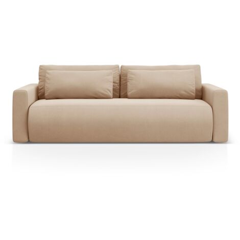 Canapé convertible + box 3 places en velours beige amande
