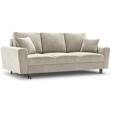 Canapé convertible + box 3 places en velours beige clair