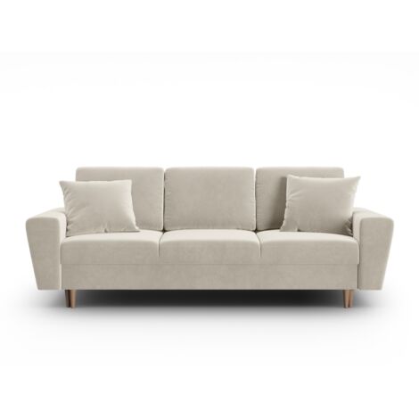 Canapé convertible + box 3 places en velours beige clair
