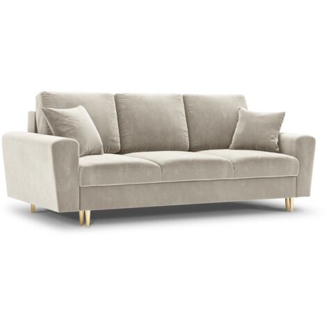 Canapé convertible + box 3 places en velours beige clair