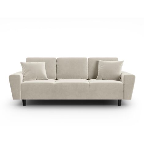 Canapé convertible + box 3 places en velours beige clair