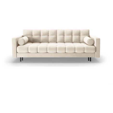 Canapé convertible + box 3 places en velours beige clair