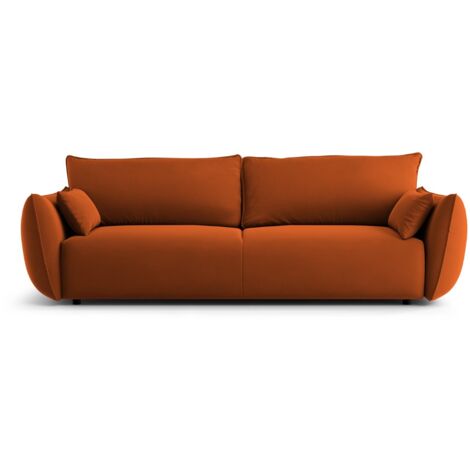 Canapé convertible + box 3 places en velours terracotta