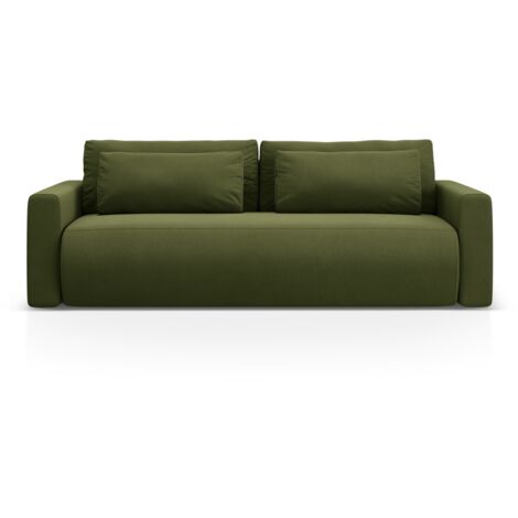 Canapé convertible + box 3 places en velours vert armée