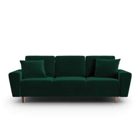 Canapé convertible + box 3 places en velours vert bouteille